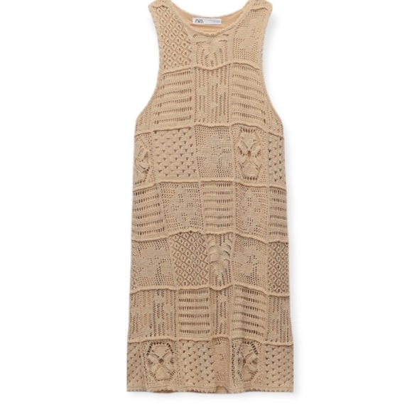 Zara Dresses & Skirts - Zara Tan Crochet Sheath Dress - medium